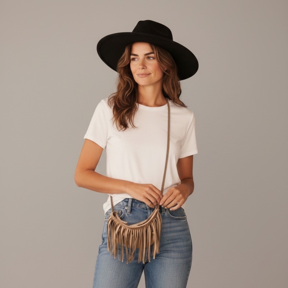 Vintage Festival Perfect Cream Sueded Fringe Bag